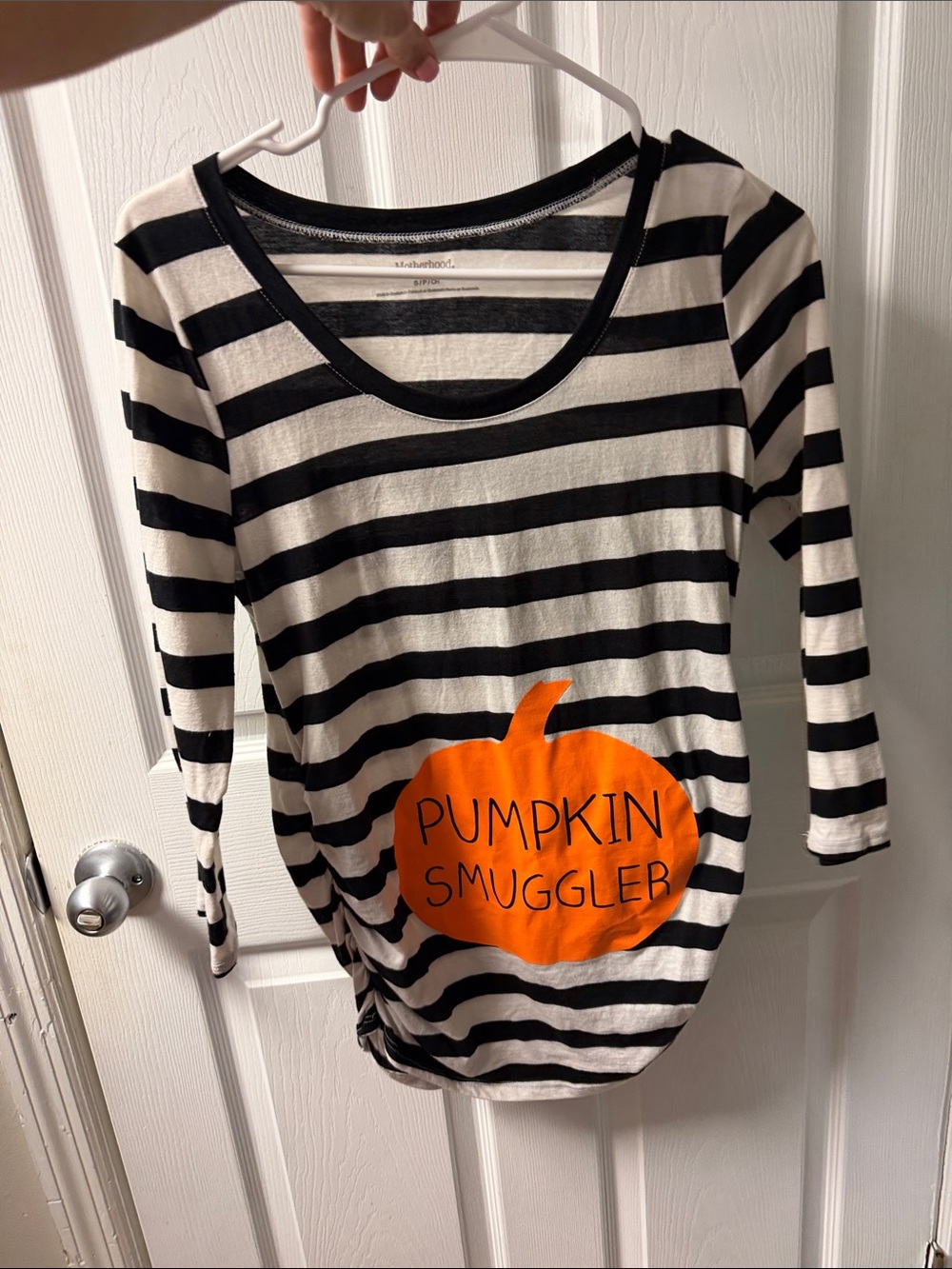 Motherhood Maternity Black & White Striped 'Pumpkin Smuggler' Top